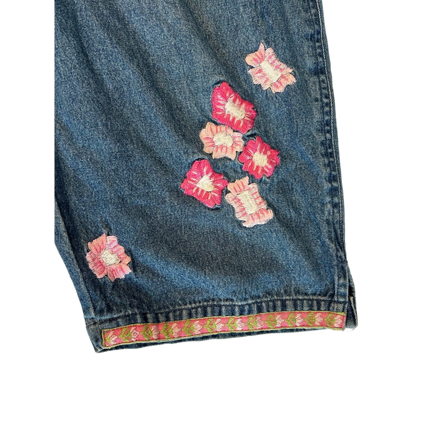 Agapo Denim Pink Flower Overalls Size S 100% Cotton