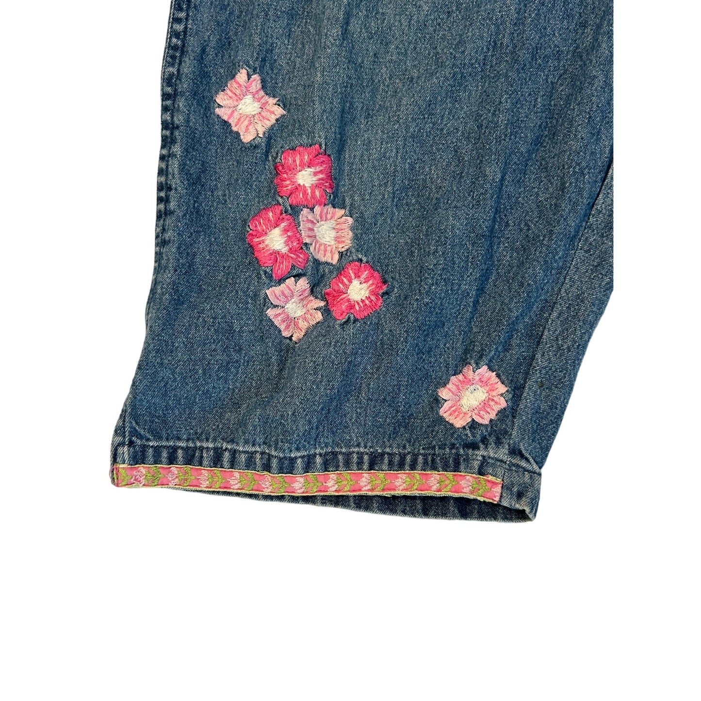 Agapo Denim Pink Flower Overalls Size S 100% Cotton