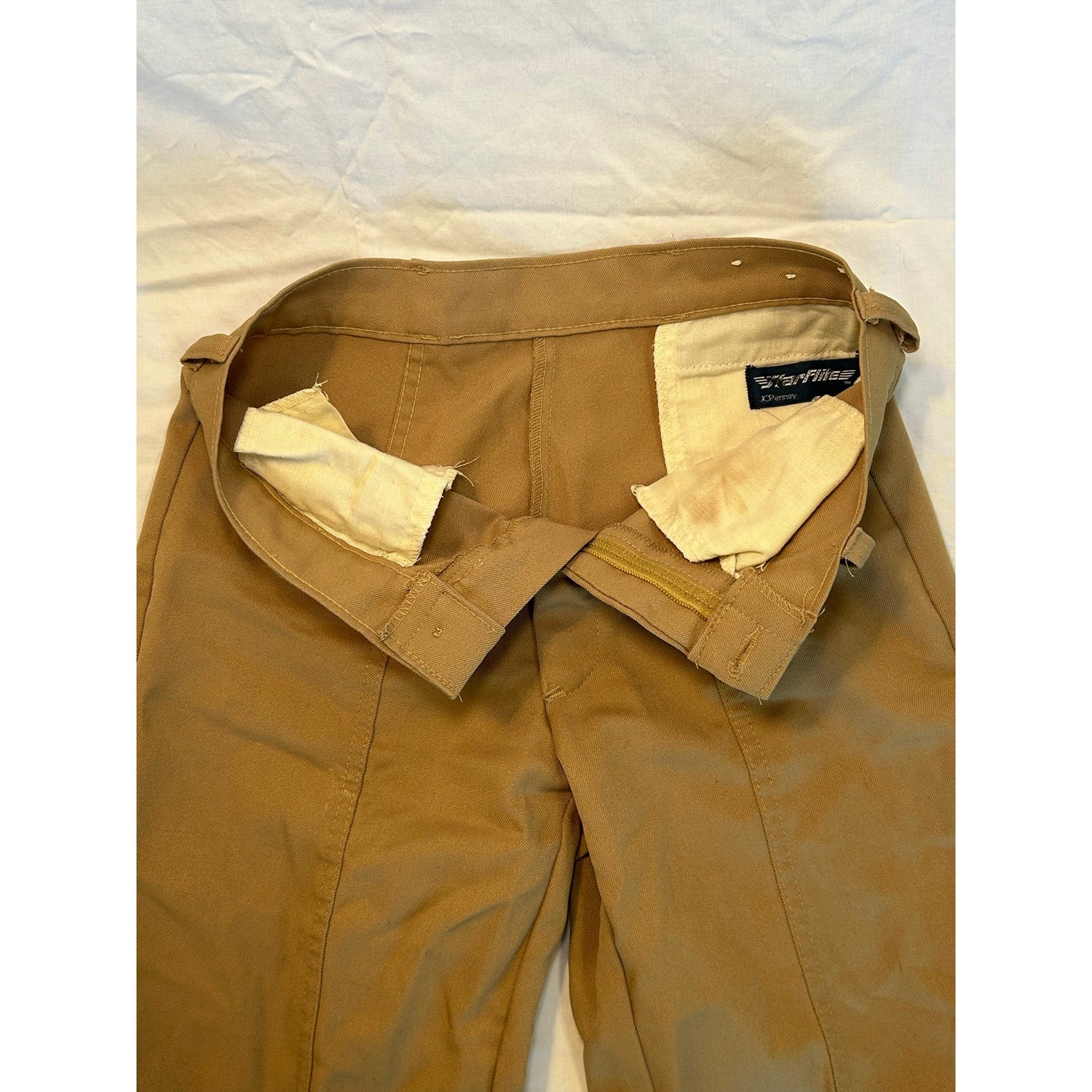 Vintage 70s JC Penney High-Waisted Flare Pants, Camel Utility Chic, Size 4
