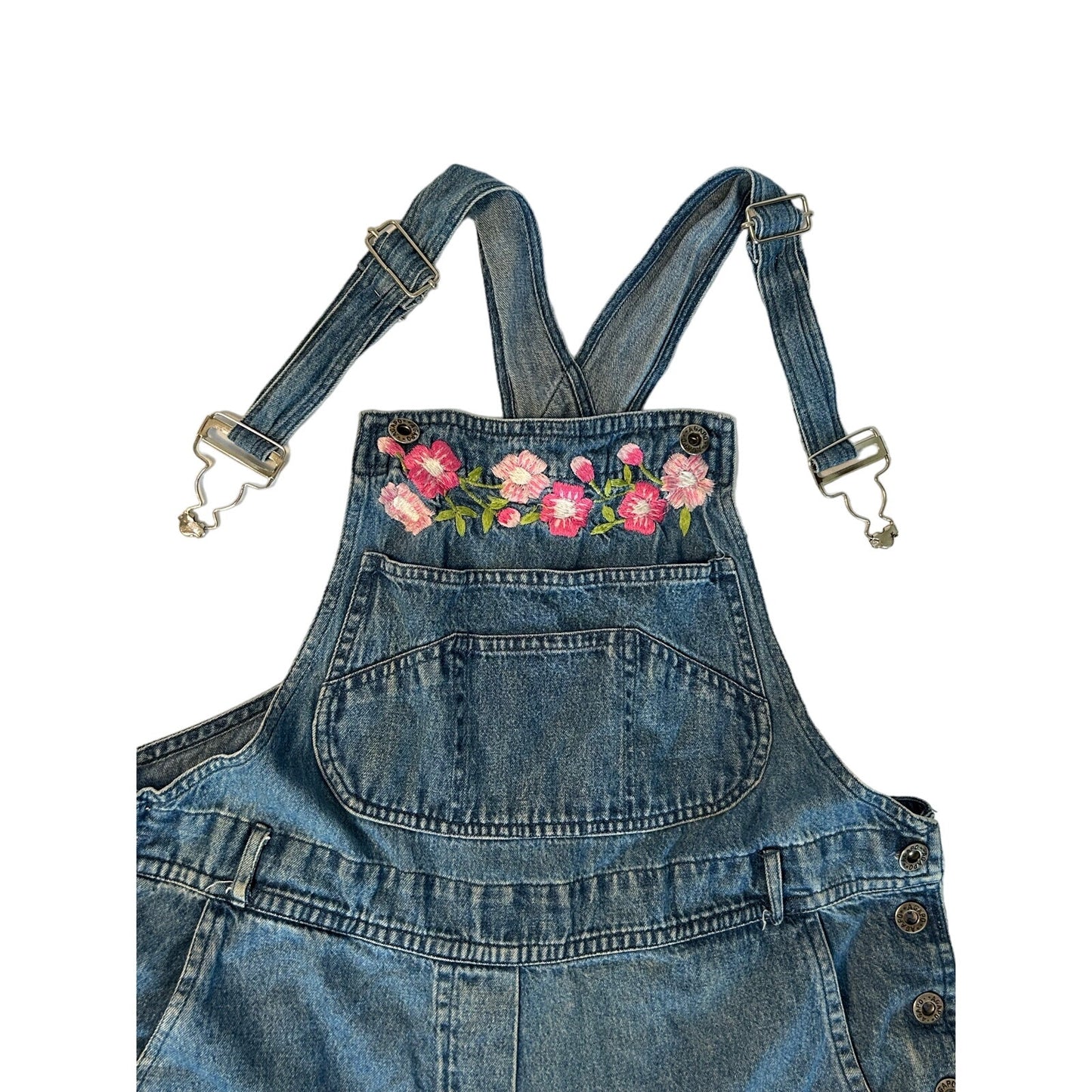 Agapo Denim Pink Flower Overalls Size S 100% Cotton