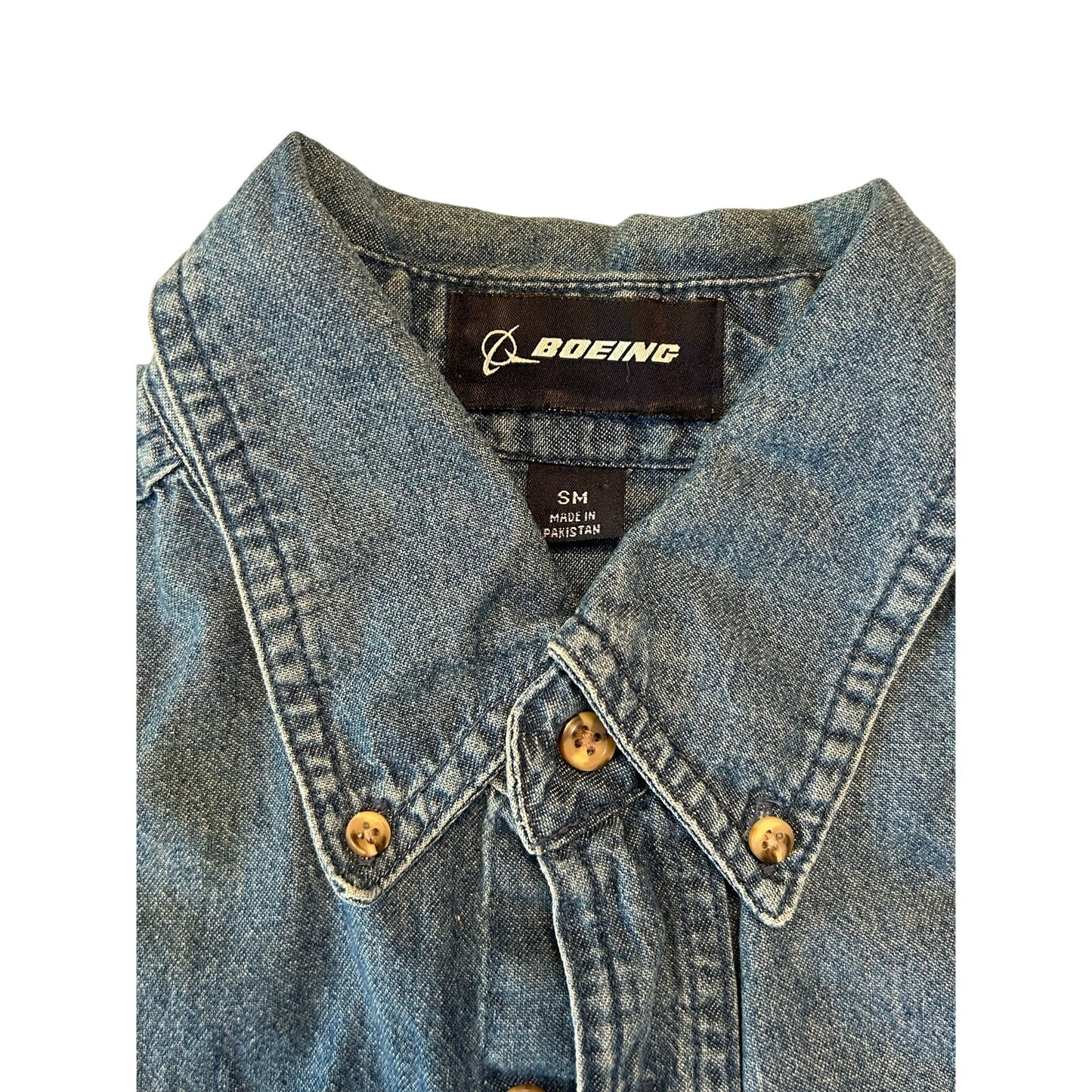 Denim Boeing Mens Button Up Long Sleeve Shirt Size S