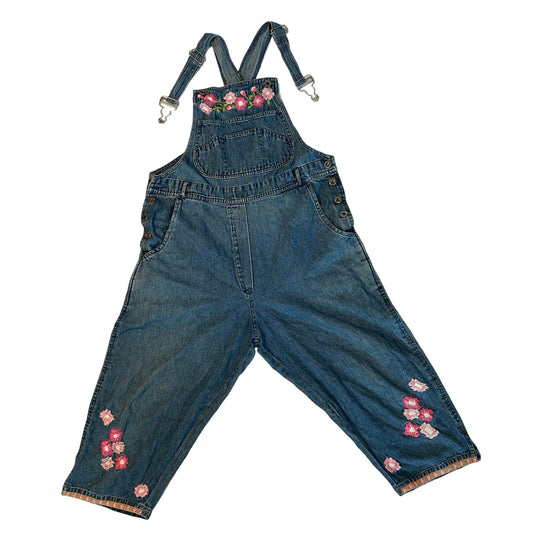 Agapo Denim Pink Flower Overalls Size S 100% Cotton